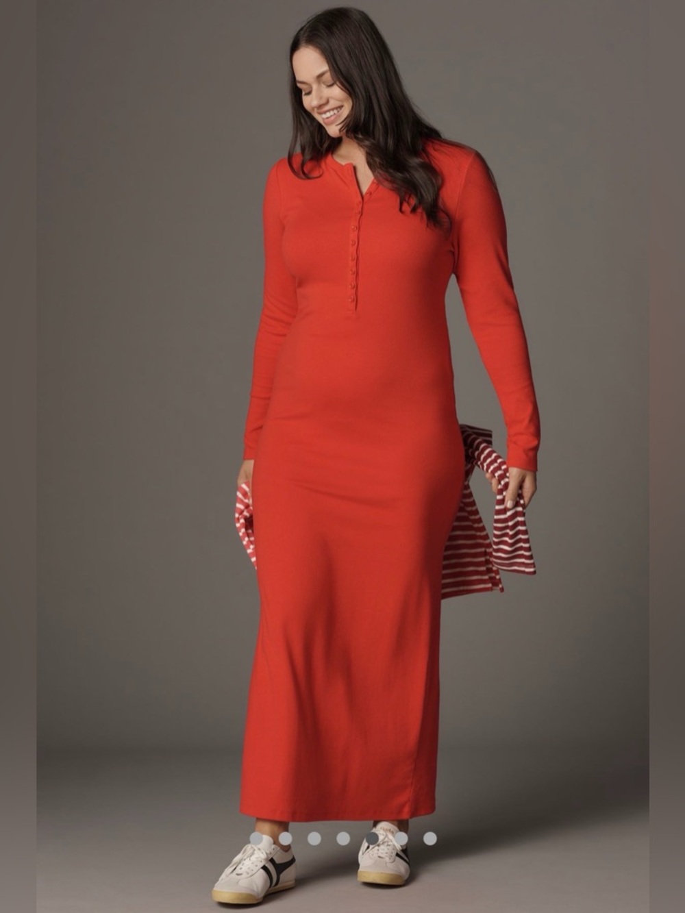 Anthropologie Daily Practice Long-Sleeve Ribbed Maxi Dress- Bright Red - Picture 5 of 11